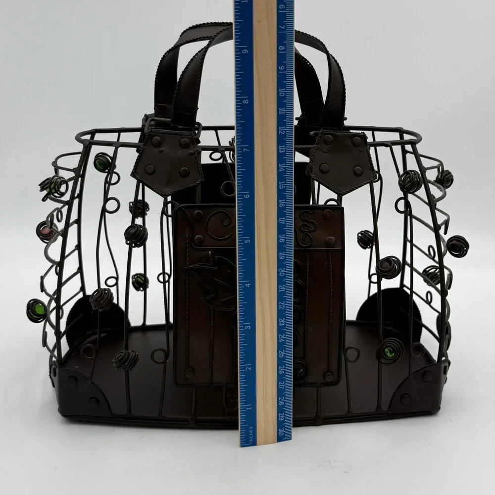 Epic Products Metal Purse Wine Cork Holder Cage Bronze Handbag Decor Grapes